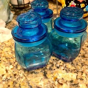 3 beautiful blue glass Apothecary jars